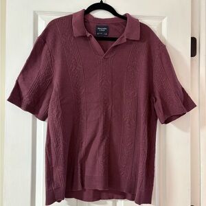 Abercrombie & Fitch Men's
Textural Striped Johnny Collar Sweater Polo